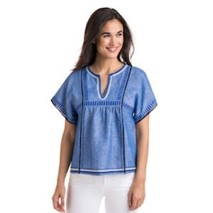 Vineyard Vines Geo embroidered top linen EUC